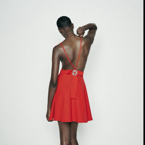 ZARA OPEN BACK WITH JEWEL BOW MINI DRESS - BRAND NEW WITH TAG- SIZE XS